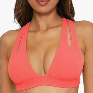 BECCA Womens Pucker Up Coral Crush Tear Drop Bikini Top Large